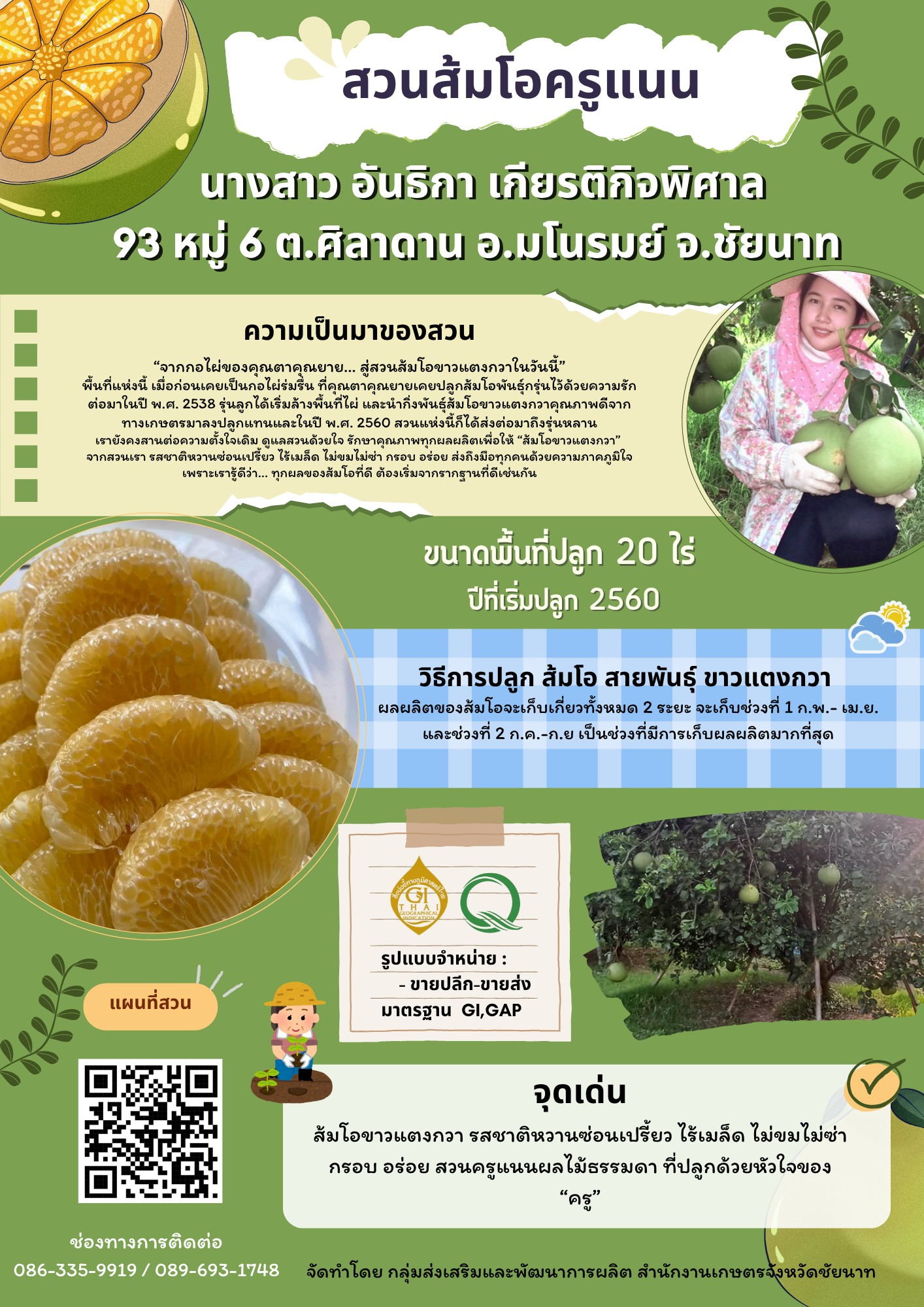 สวนส้มโอครูแนน (ส้มโอขาวแตงกวา : ผลไม้ GI ของดีประจำจังหวัดชัยนาท)